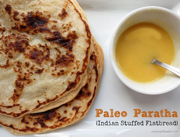 Indian stuffed flatbread - paleo friendly, gluten-free myheartbeets.com