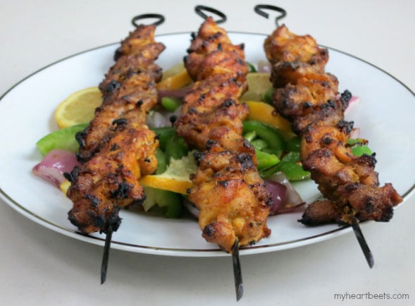 Achari Chicken Kebab - an Indian kebab recipe for the grill by myheartbeets.com