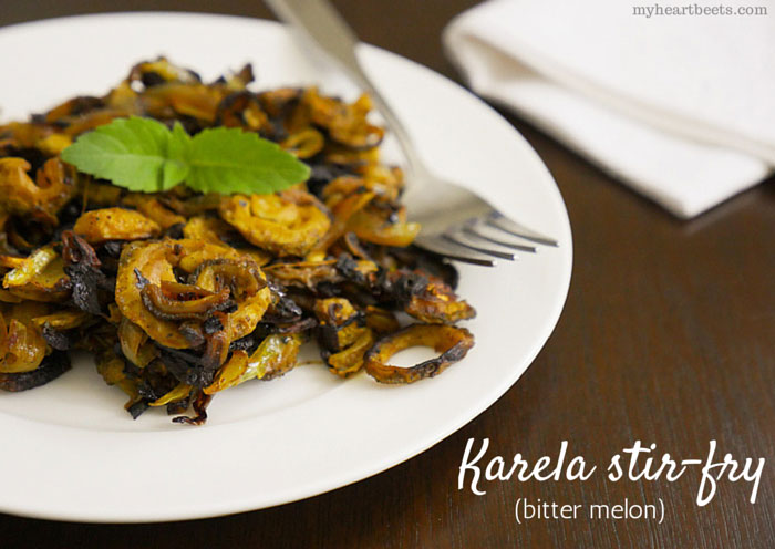 karela stir-fry (bitter melon) recipe by myheartbeets.com