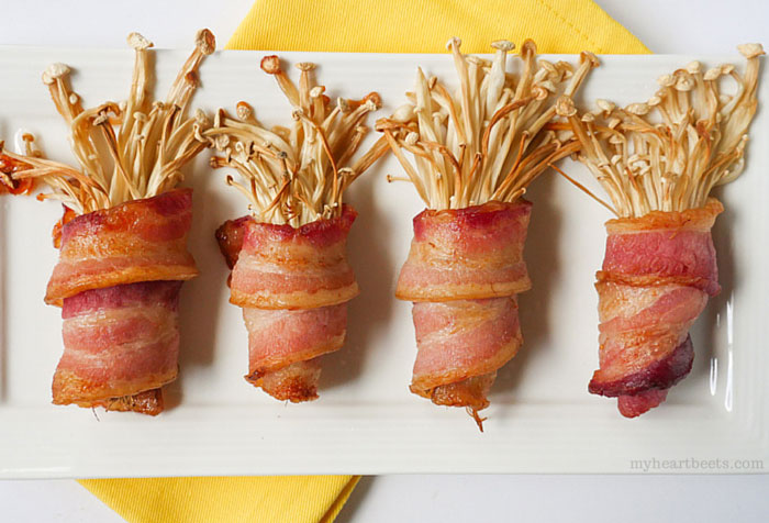 bacon bouquet (bacon wrapped enoki mushrooms) by myheartbeets.com