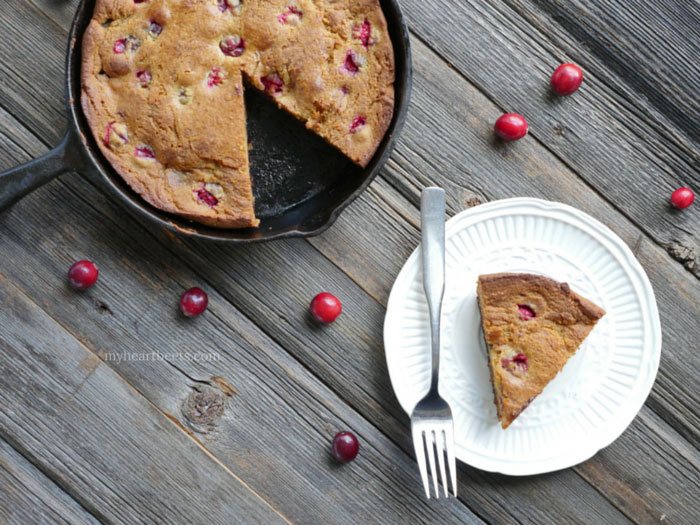 cranberry chocolate skillet cake - paleo friendly - by myheartbeets.com