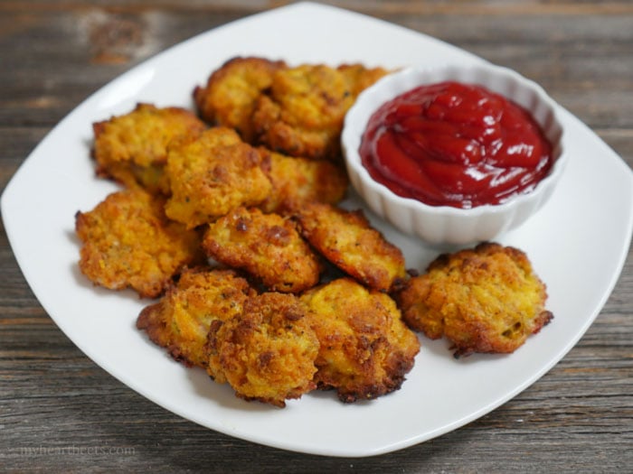 Coconut Flour Chicken Nuggets by myheartbeets.com