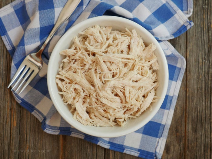 How to make shredded chicken in an Instant Pot for easier meal prep - recipe on MyHeartBeets.com