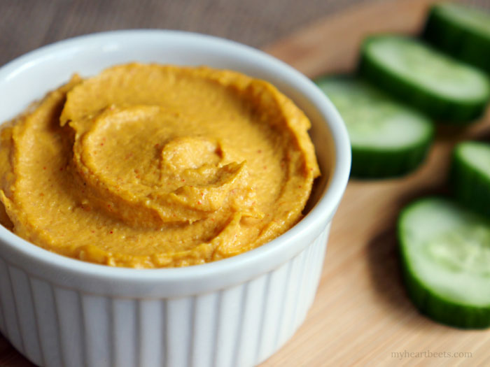 Paleo Pumpkin Hummus made without chickpeas! Recipe from Ashley of MyHeartBeets.com