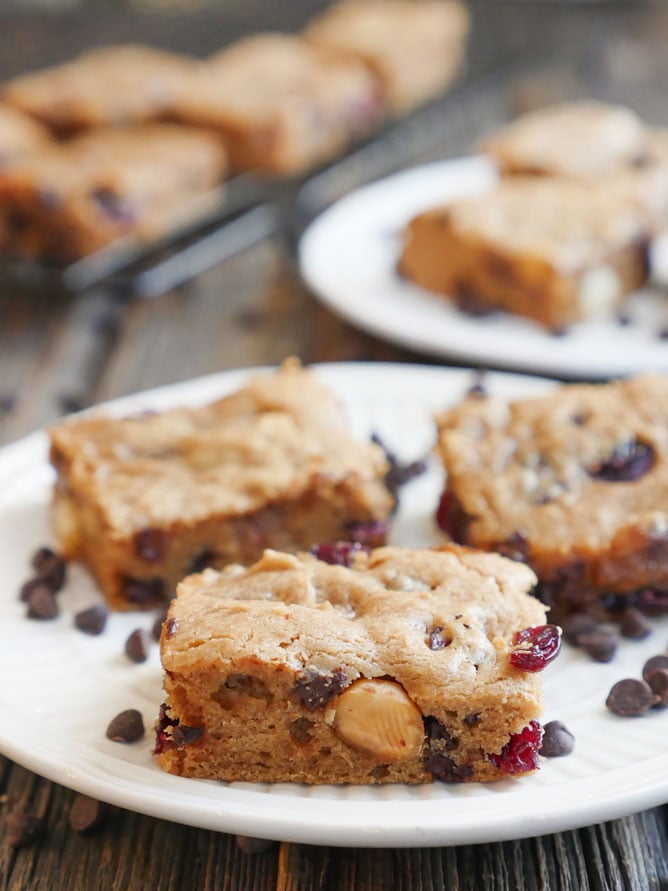 These 5-ingredient Cashew Butter Blondies are gluten-free, paleo-friendly and dairy-free. They're so good! Both cakey and fudgy/gooey! Recipe by Ashley of MyHeartBeets.com