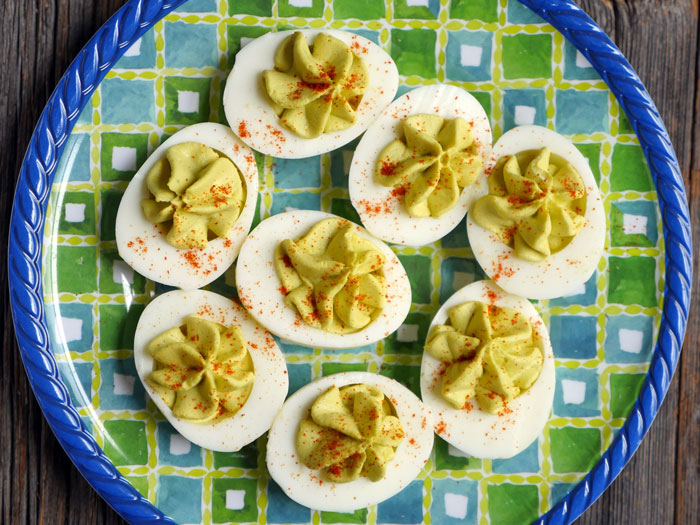 Easy Avocado Deviled Eggs by Ashley of MyHeartBeets.com