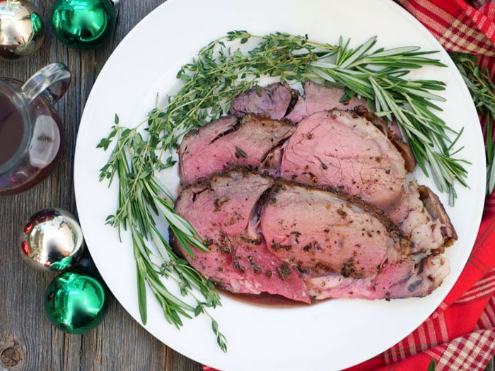 Herbed Rib Roast with Red Wine Jus - Perfect for Christmas Dinner! Recipe by Ashley of MyHeartBeets