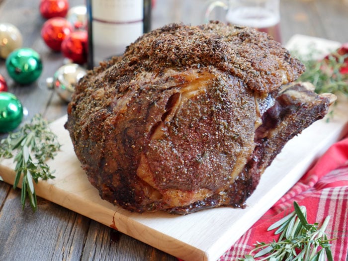Herbed Rib Roast with Red Wine Au Jus - Perfect for Christmas Dinner! Recipe by Ashley of MyHeartBeets