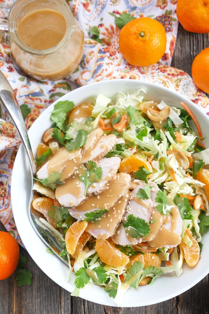Asian Chicken Salad with Creamy Sesame Dressing (dairy and gluten-free recipe) by Ashley of MyHeartBeets.com