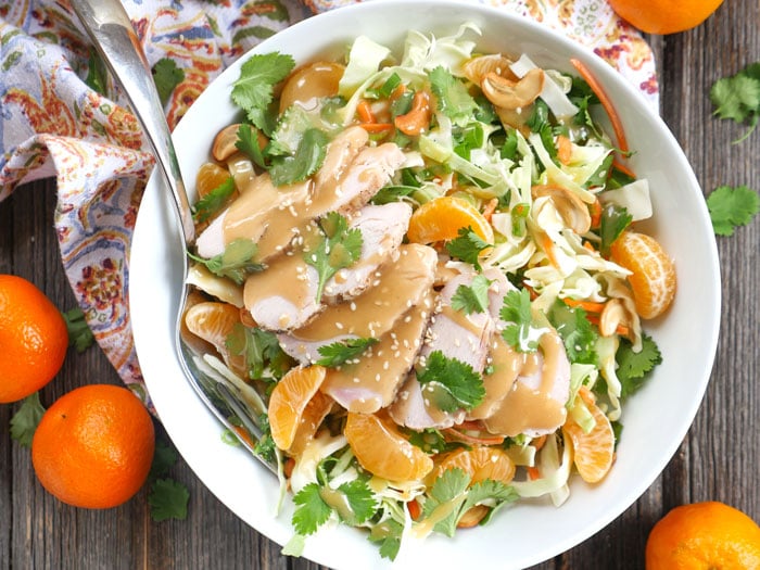 Asian Chicken Salad with Creamy Sesame Dressing (dairy and gluten-free recipe) by Ashley of MyHeartBeets.com