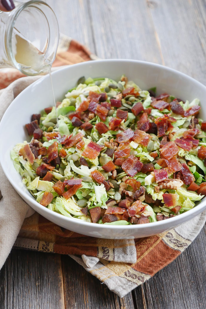 Bacon and Brussels Sprouts Salad with Balsamic Vinaigrette by Ashley of MyHeartBeets.com