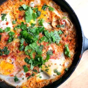 shakshouka = eggs poached in a tomato sauce