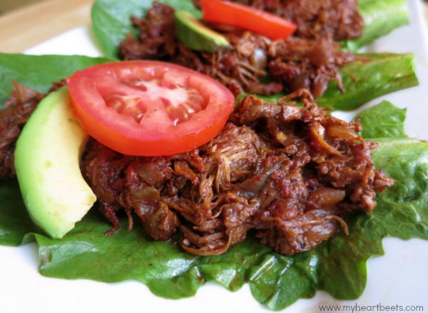 slow cooker spicy shredded mexican beef by www.myheartbeets.com