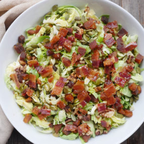 Bacon and Brussels Sprouts Salad with Balsamic Vinaigrette by Ashley of MyHeartBeets.com