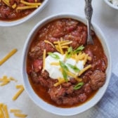 Instant Pot Beef and Kidney Bean Chili by Ashley of myheartbeets.com