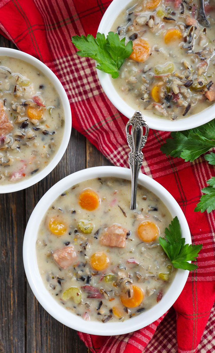 Creamy ham and wild rice soup made in an Instant Pot