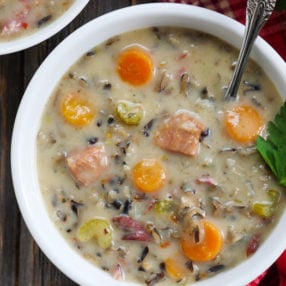 Creamy ham and wild rice soup made in an Instant Pot