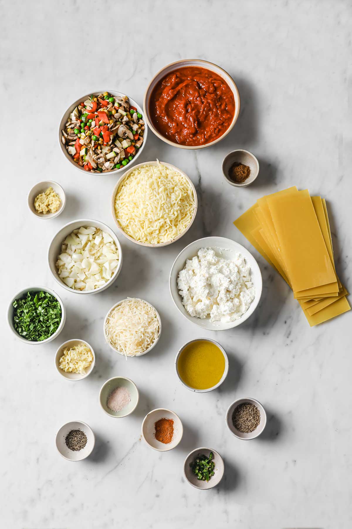 Indian vegetable lasagna ingredients